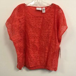 NWT Alfred Dunner Pineapple Pattern Overlay Blouse